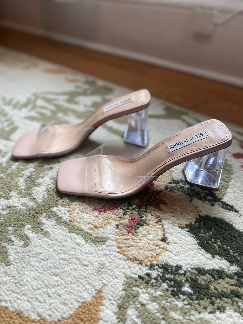 Steve Madden Clear Block Heel Slide Mules